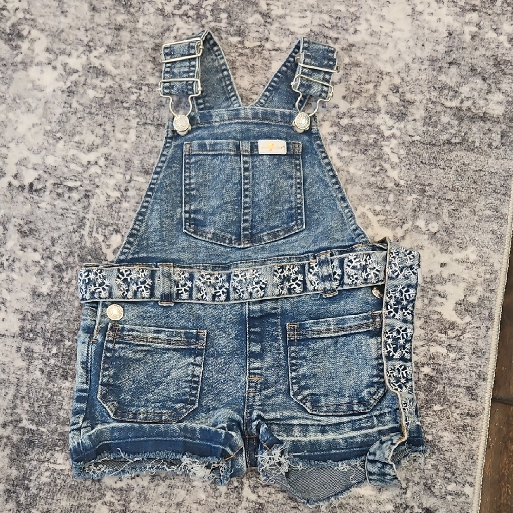 Denim Overall Shorts with Floral Belt Toddler 2T